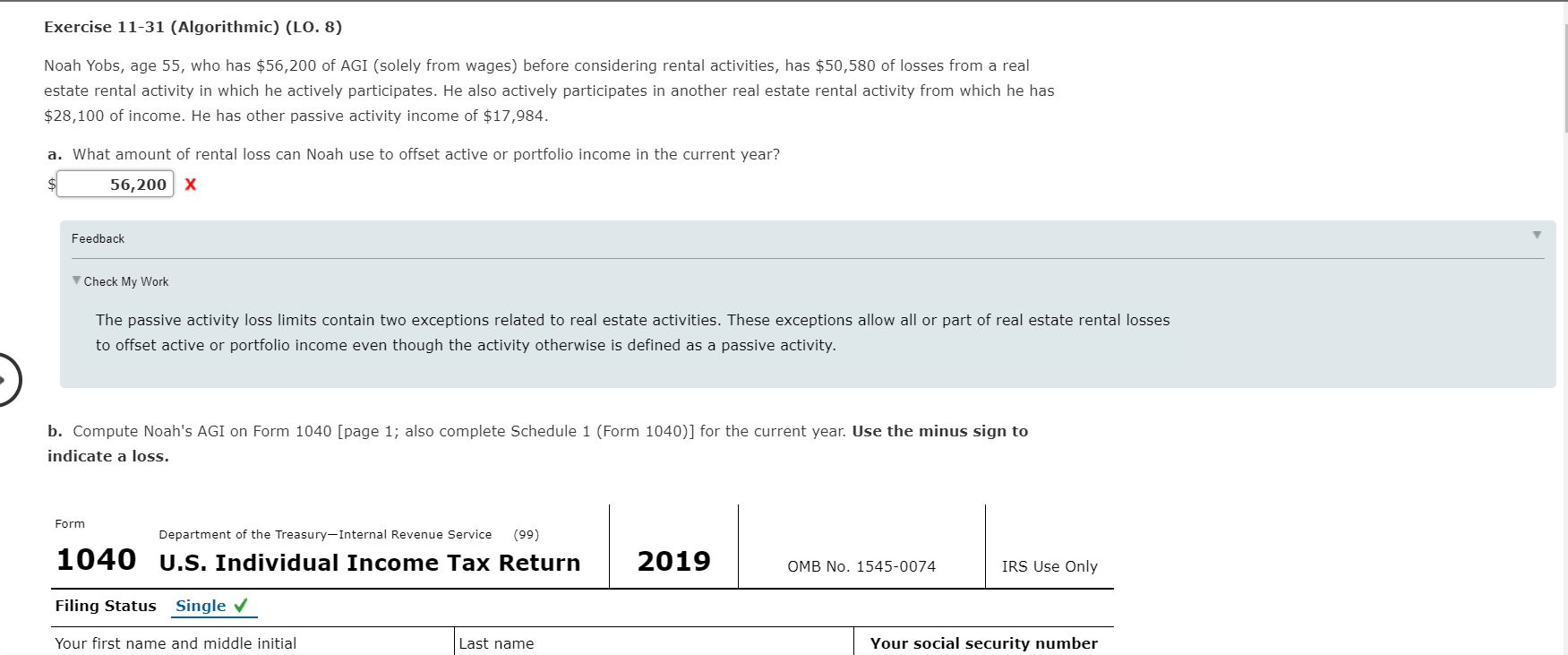 Exercise 1131 (Algorithmic) (LO. 8) Noah Yobs, age