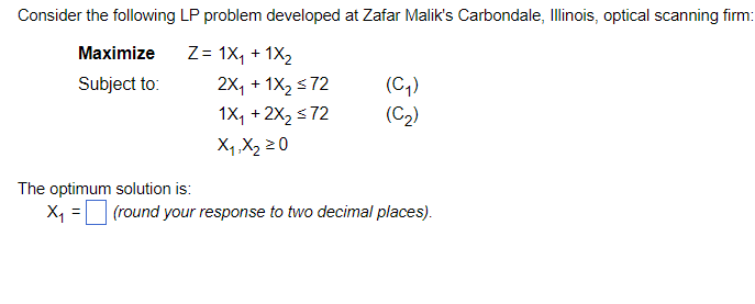 Solved Consider the following LP problem developed at Zafar | Chegg.com