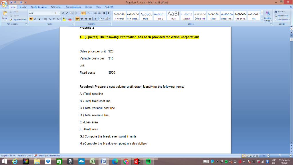 Solved Practice 2.docx - Microsoft Word Inicio inserta Dica | Chegg.com