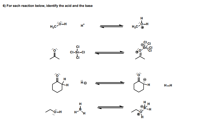 Solved 6) For each reaction below, identify the acid and the | Chegg.com