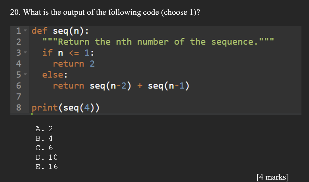 Solved 1 II II II 20. What is the output of the following | Chegg.com