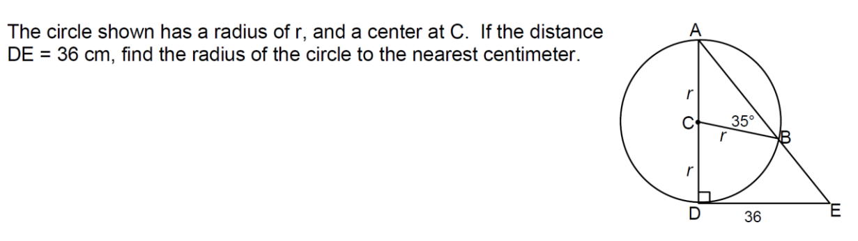 The circle shown has a radius of r, and a center at | Chegg.com