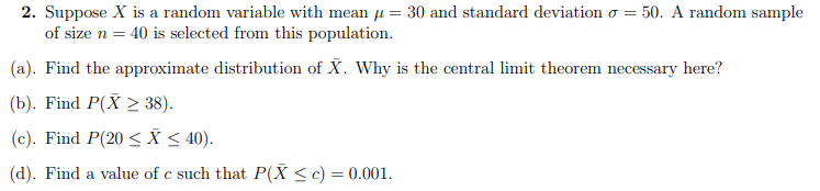 Solved 2. Suppose X is a random variable with mean y = 30 | Chegg.com