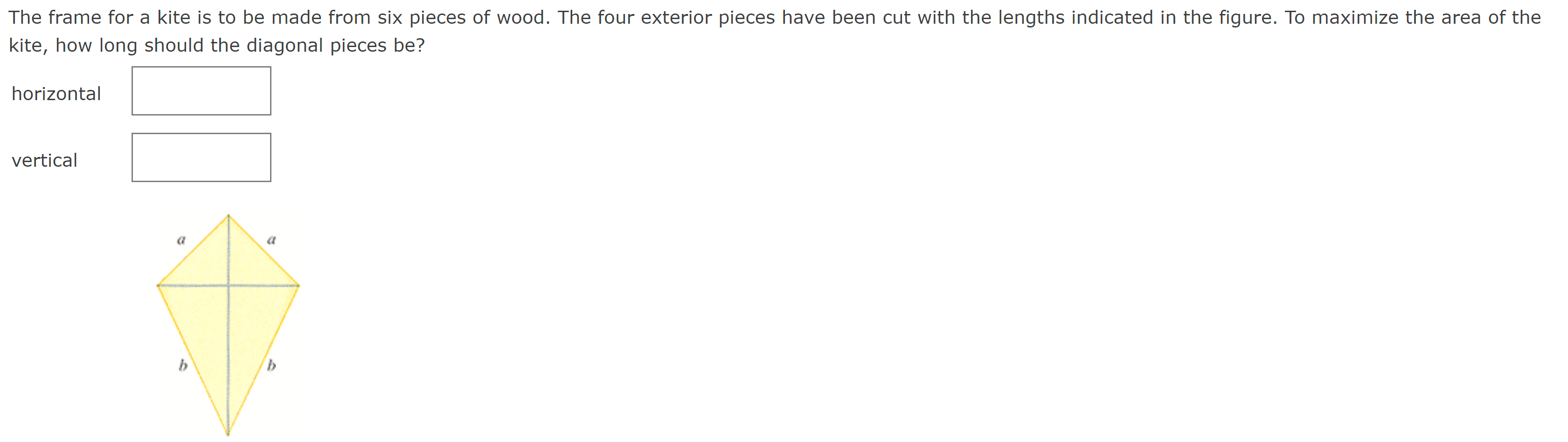 Solved kite, how long should the diagonal pieces be?