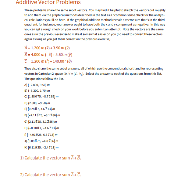 Solved Additive Vector Problems These problems share the | Chegg.com