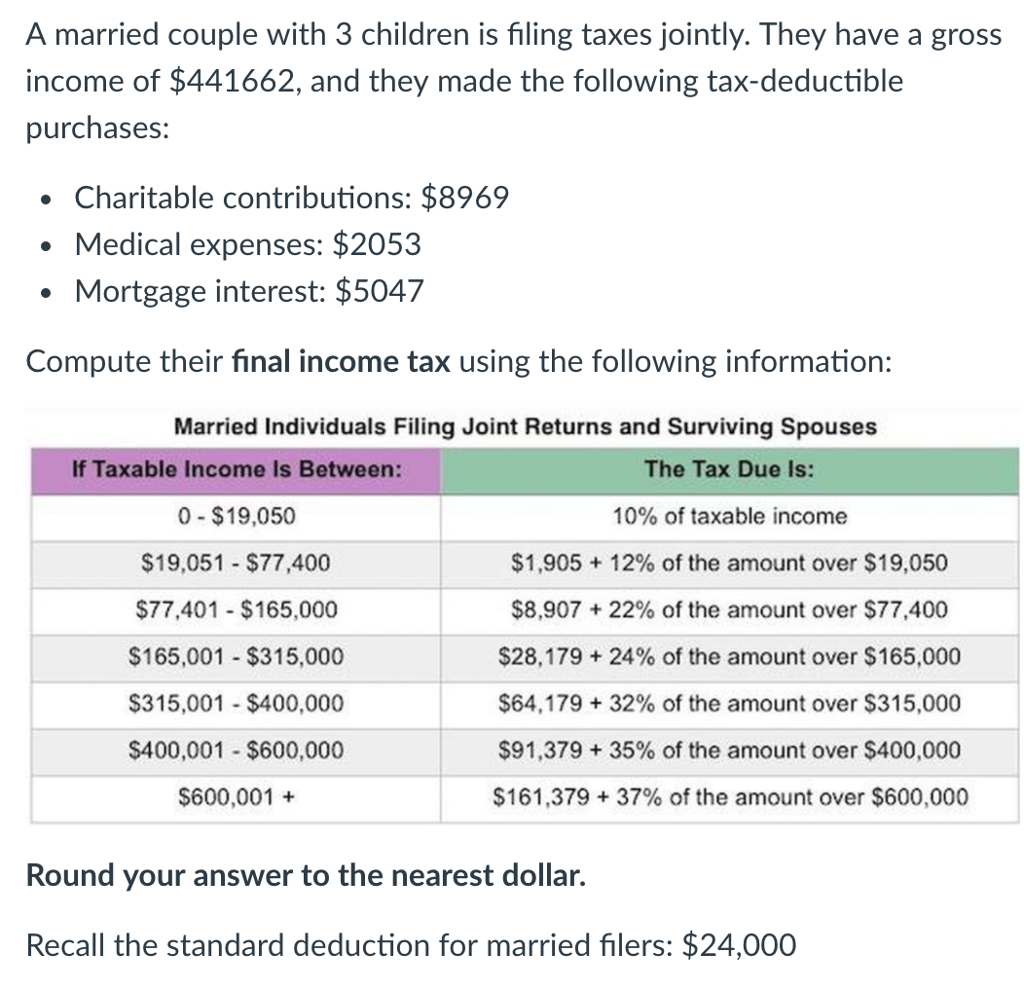 Solved A Married Couple With 3 Children Is Filing Taxes | Chegg.com