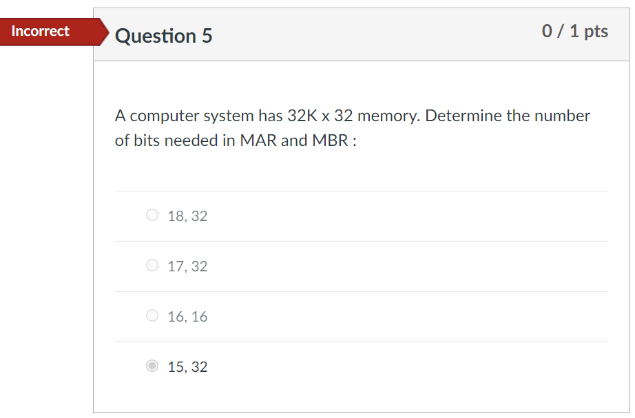 Solved Incorrect Question 5 0 / 1 Pts A Computer System Has | Chegg.com