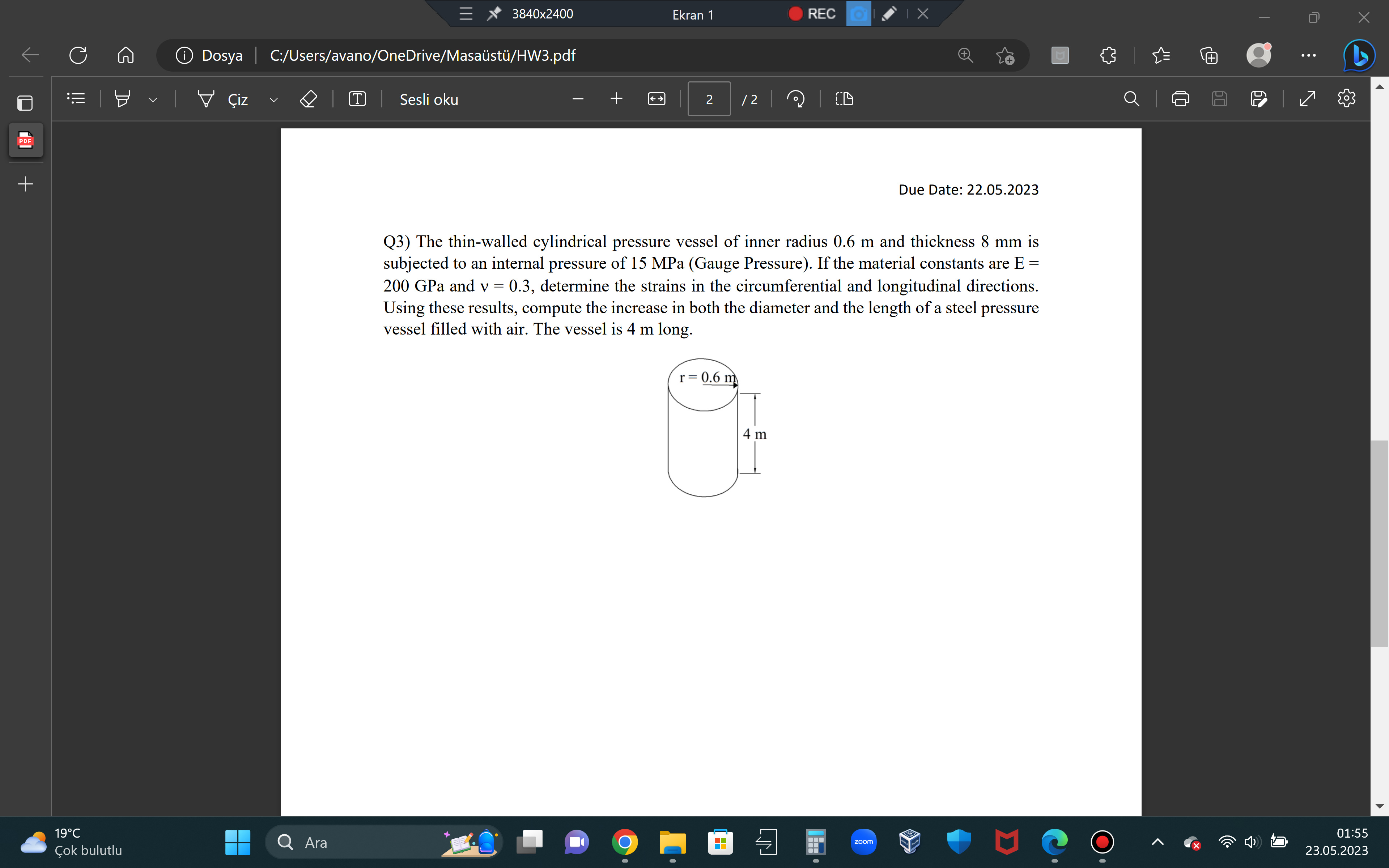 Solved Q3) The thin-walled cylindrical pressure vessel of | Chegg.com