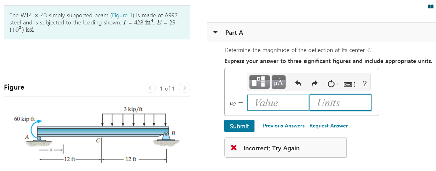 Answered: The W14 x 43 simply supported beam (Figure 1) is