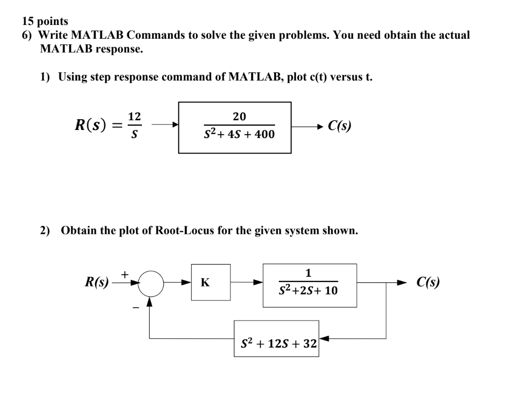 Solved 15 Points 6) Write MATLAB Commands To Solve The Given | Chegg.com