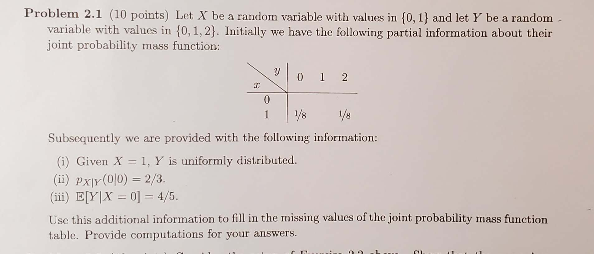 Solved Problem 2.1 (10 points) Let X be a random variable | Chegg.com