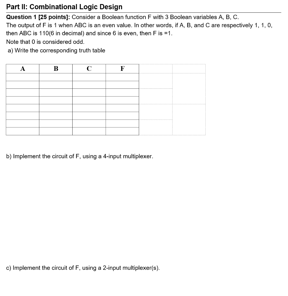 Solved Part II Combinational Logic Design Question 1 [25