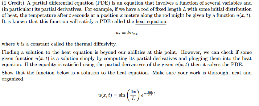 Solved (1 Credit) A partial differential equation (PDE) is | Chegg.com