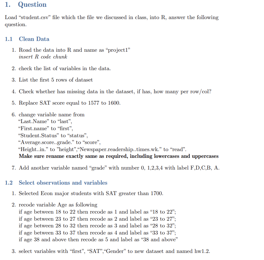 Solved Load "student.csv" file which the file we discussed | Chegg.com