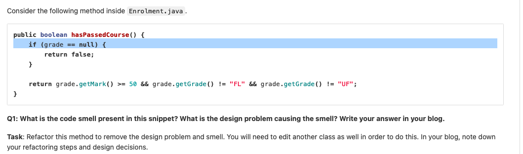 Solved Consider the following method inside Enrolment.java. | Chegg.com