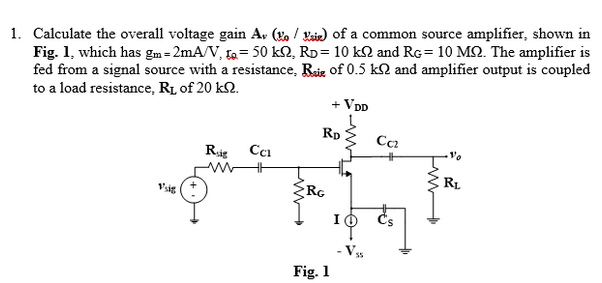 Solved 1. Calculate the overall voltage gain As (/vie) of a | Chegg.com