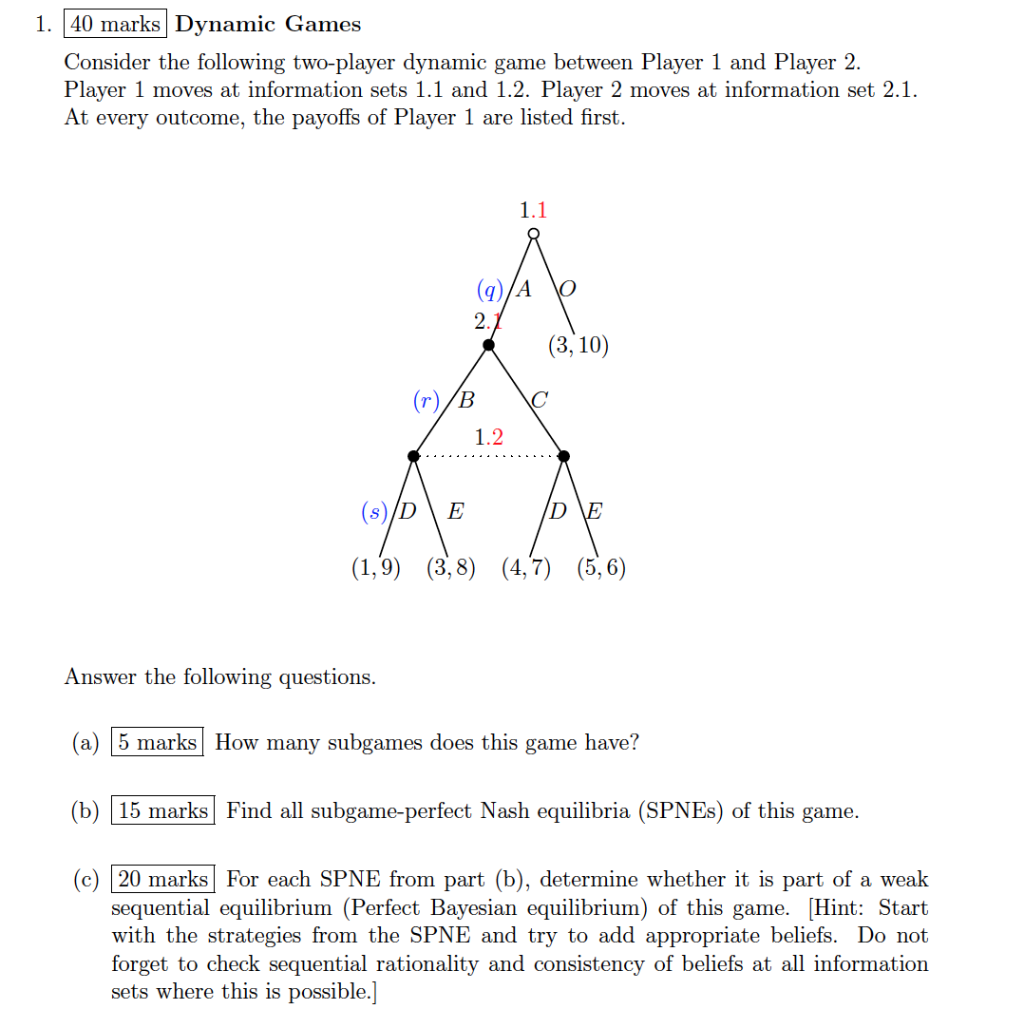 Solved Comprehensive form games Consider the dynamic game