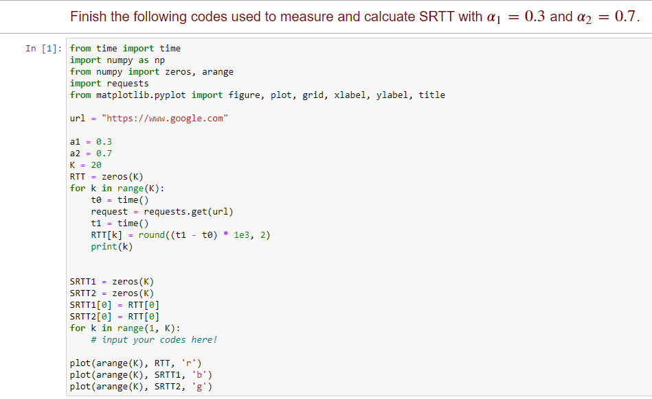 Solved Finish the following codes used to measure and | Chegg.com