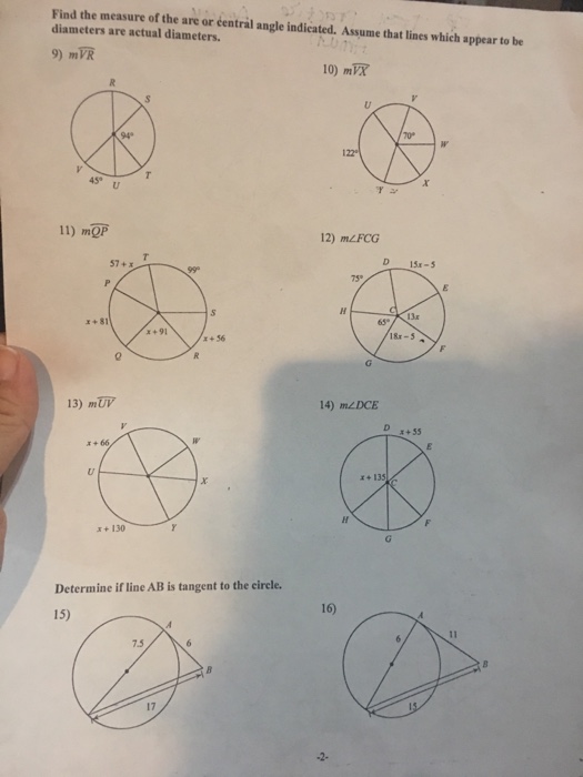 Find The Measure Of The Arc Or Angle Indicated Worksheet Answers