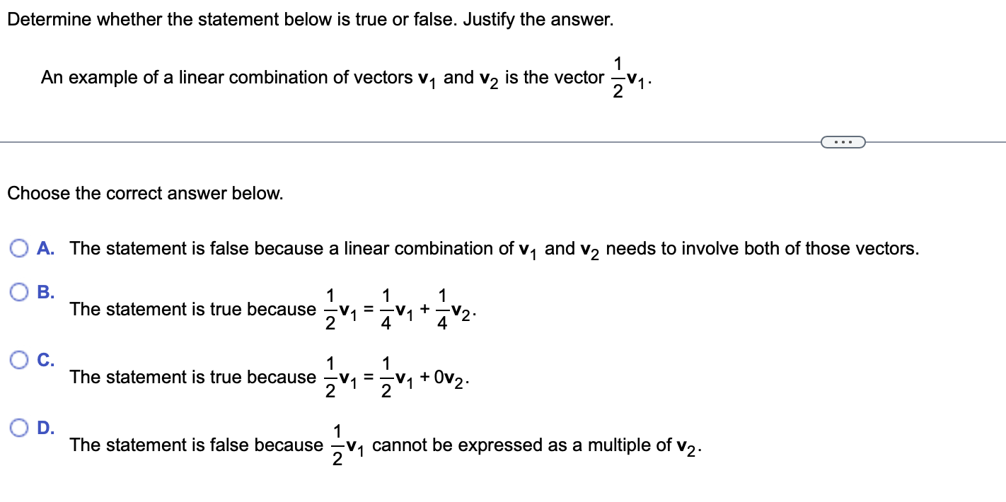 Solved An example of a linear combination of vectors v1 and