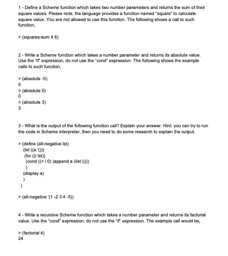 Solved 1 - Define a Scheme function which takes two number | Chegg.com