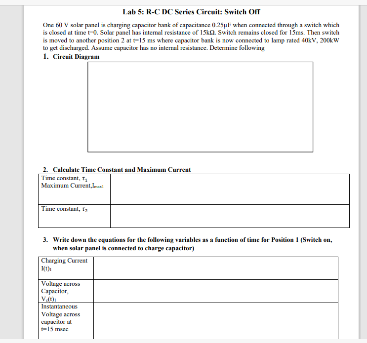 Solved Lab 5: R-C DC Series Circuit: Switch Off One 60 V | Chegg.com