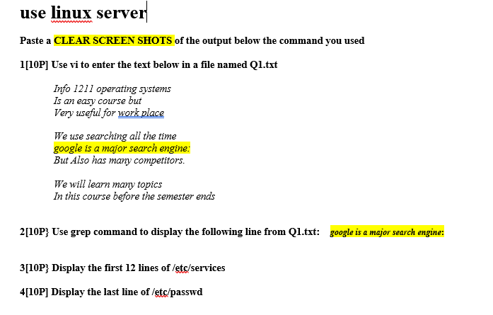 Solved use linux server Paste a CLEAR SCREEN SHOTS of the | Chegg.com