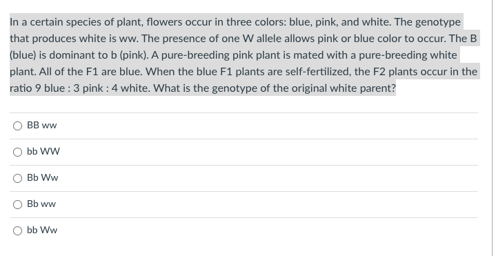 Solved In A Certain Species Of Plant, Flowers Occur In Three | Chegg.com