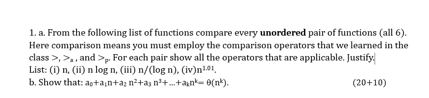 Solved 1. a. From the following list of functions compare | Chegg.com
