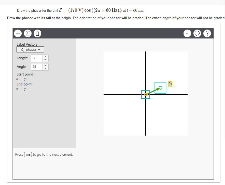 Solved Draw the phasor for the emf E = (170 V) cos((27 x 60