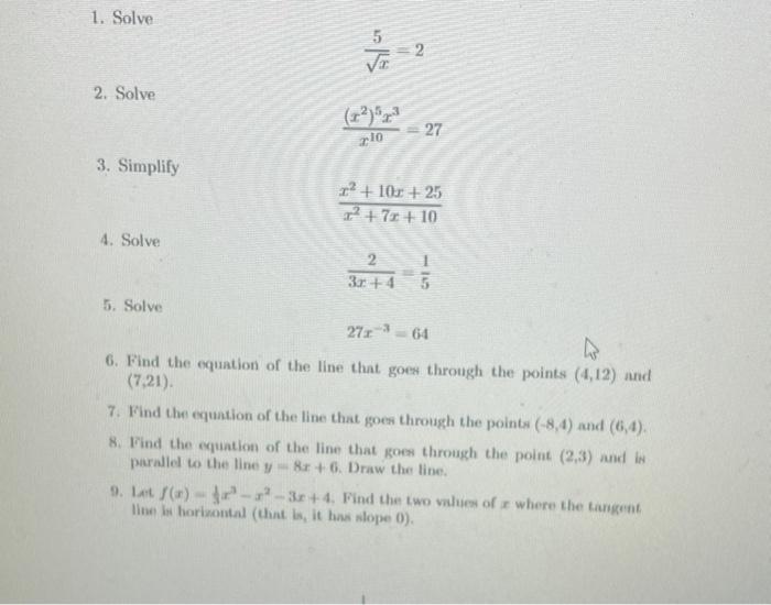 Solved 1. Solve 2. Solve