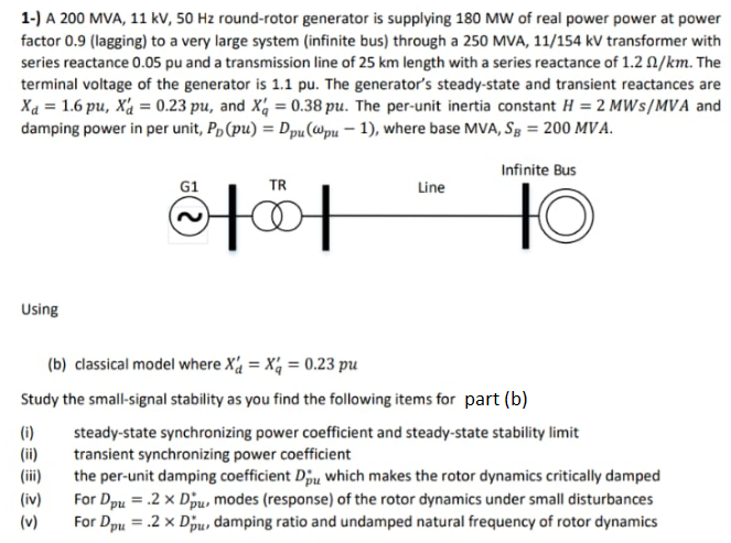 Solved 1-) A 200 MVA, 11 kV, 50 Hz round-rotor generator is | Chegg.com