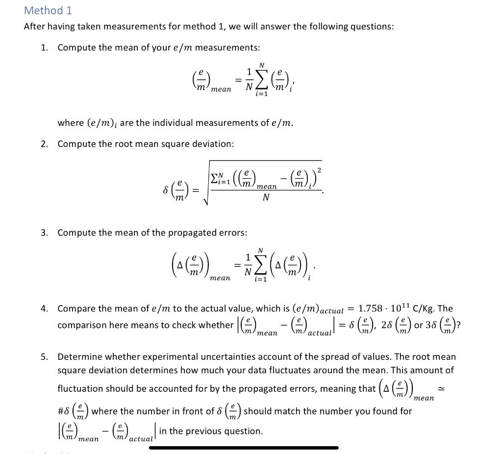 Solved Method 1 After having taken measurements for method | Chegg.com