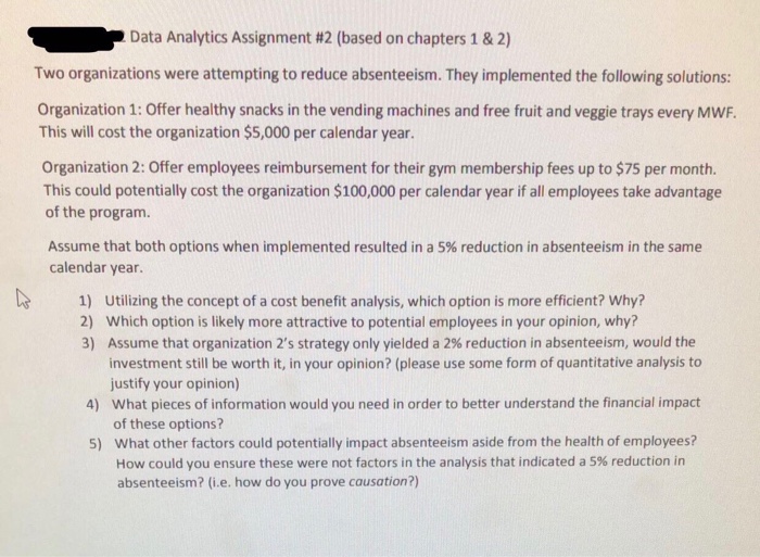 Solved Data Analytics Assignment #2 (based on chapters 1 & | Chegg.com