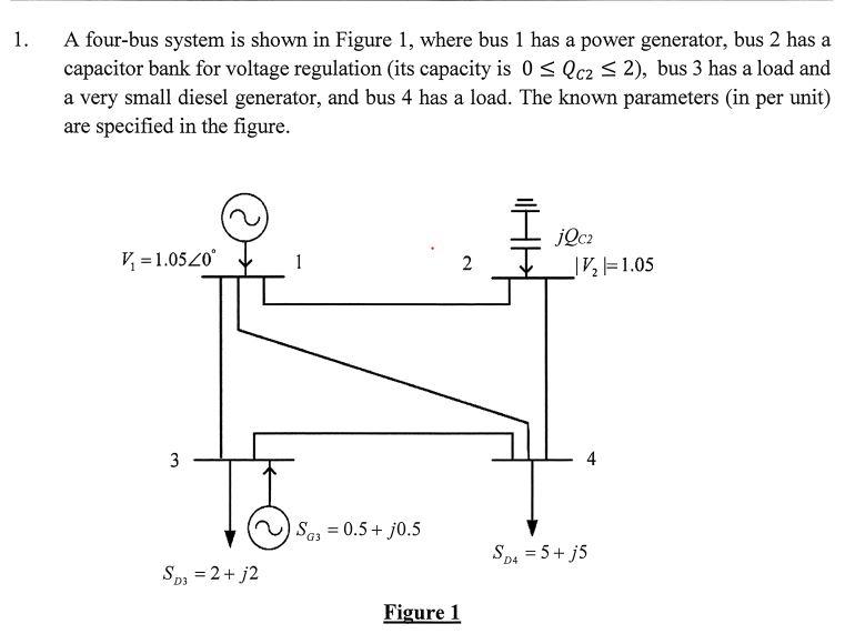 Solved A four-bus system is shown in Figure 1, where bus 1 | Chegg.com
