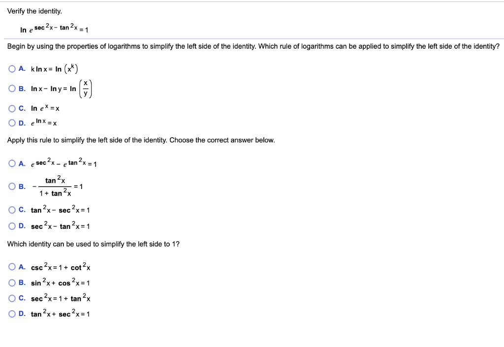 Solved Verify The Identity In Esec 2x Tan 2x 1 Begin By Chegg Com