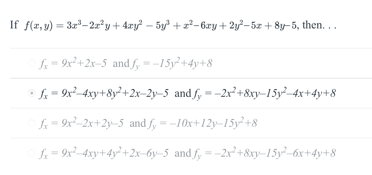 Solved F X Y 3x3−2x2y 4xy2−5y3 X2−6xy 2y2−5x 8y−5 Then