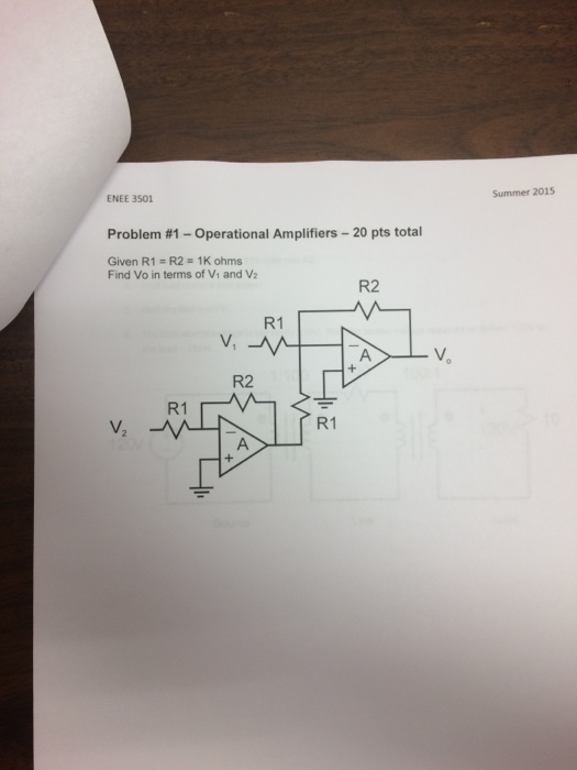 Solved Given R1 = R2 = 1K ohms Find Vo in terms of V_1 and | Chegg.com