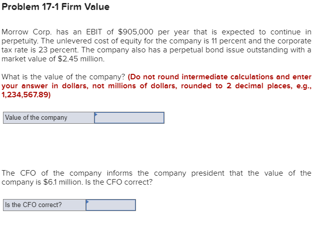 solved-problem-17-1-firm-value-morrow-corp-has-an-ebit-of-chegg