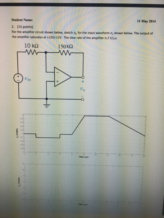 Solved For the amplifier circuit shown below, sketch nu_o | Chegg.com