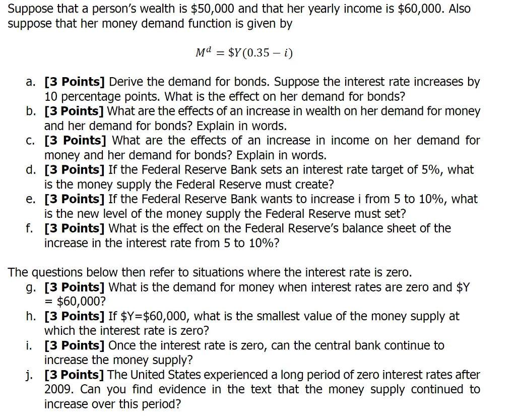 Solved Suppose That A Suppose That Her Money Demand Function