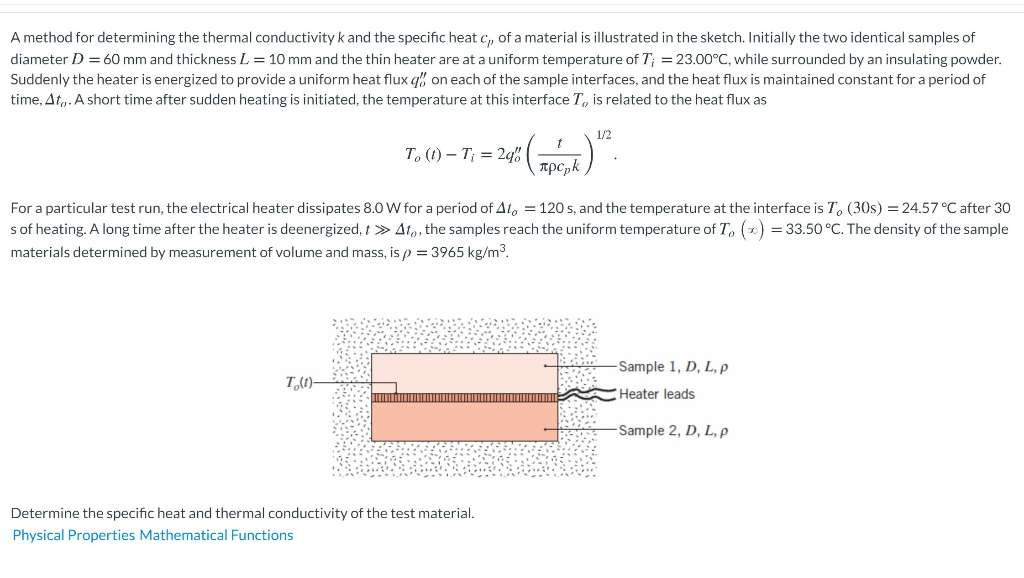 Solved A method for determining the thermal conductivity k | Chegg.com