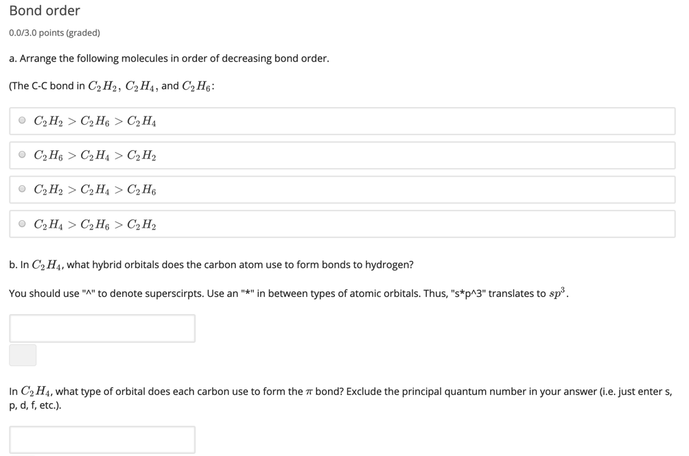 Solved Bond order 0.0 3.0 points graded a. Arrange the Chegg