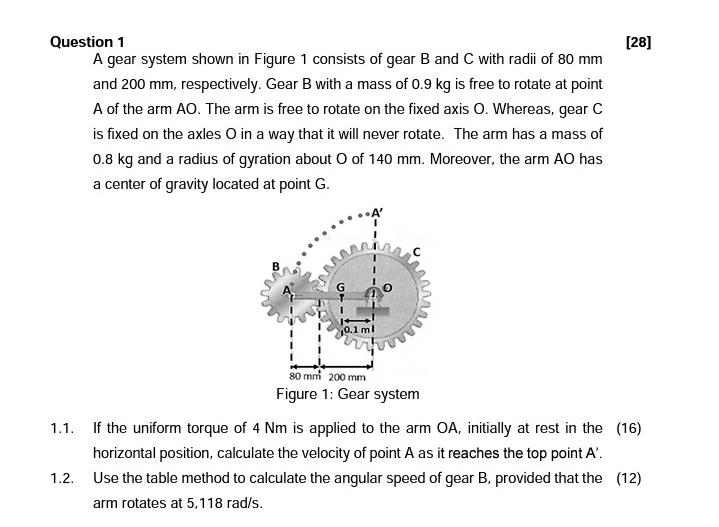 Solved [28] Question 1 A gear system shown in Figure 1 | Chegg.com