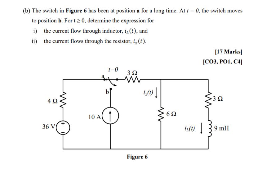 Solved (b) The switch in Figure 6 has been at position a for | Chegg.com