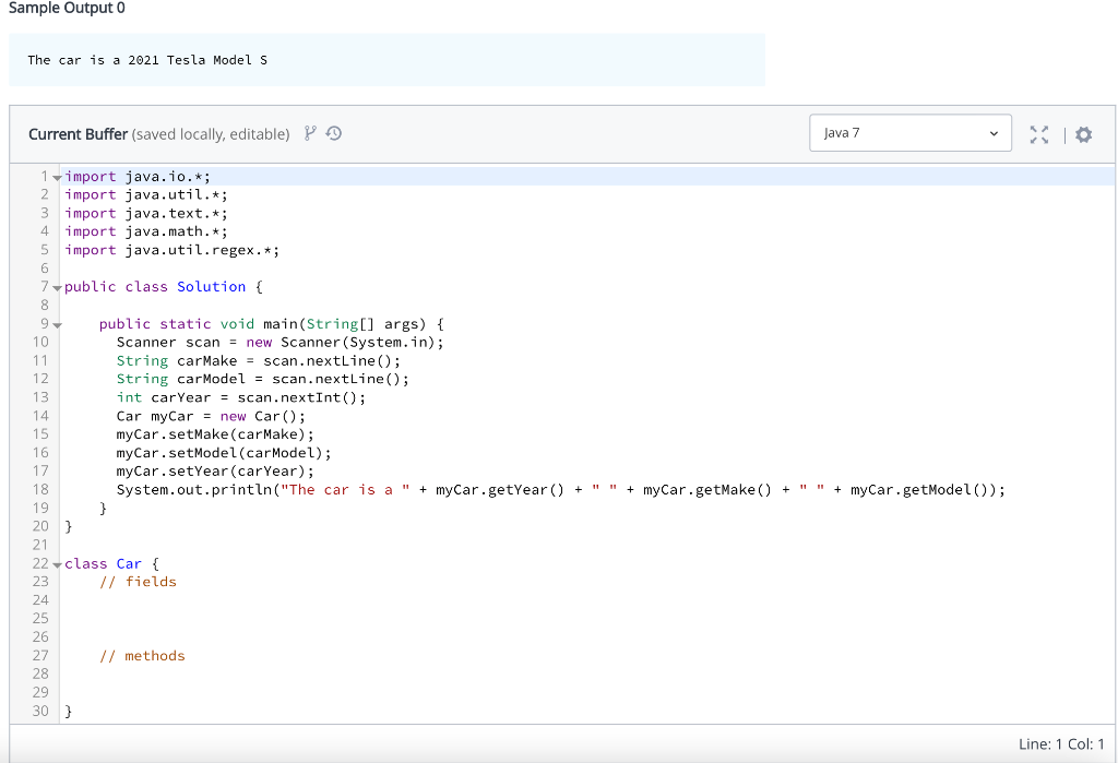 Solved Create class Car with fields for make, model, and | Chegg.com