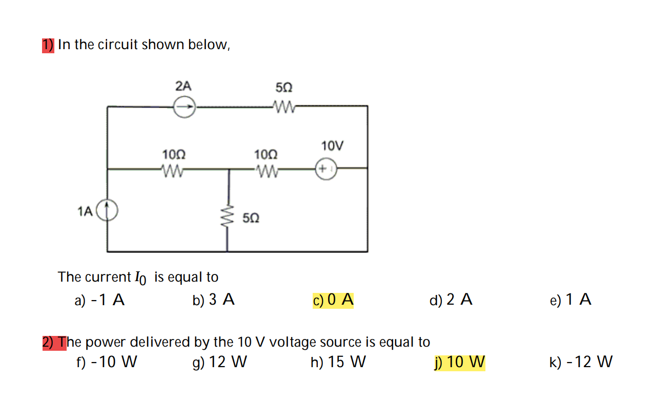 Solved In the circuit shown below, 1A 2A 1002 W The current | Chegg.com