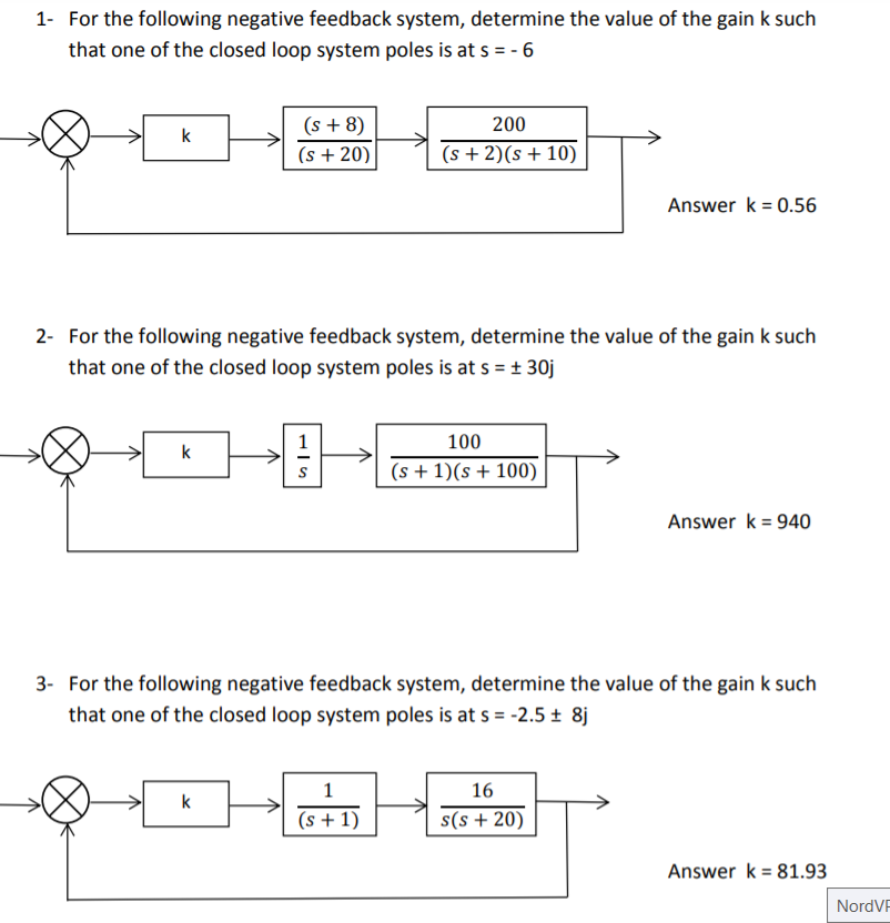 Solved 1- For the following negative feedback system, | Chegg.com