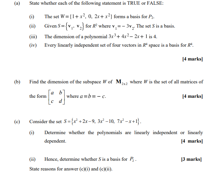 Solved (a) State whether each of the following statement is | Chegg.com