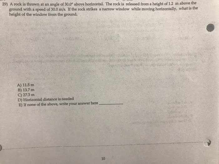 Solved 29) A rock is thrown at an angle of 30.0 above | Chegg.com